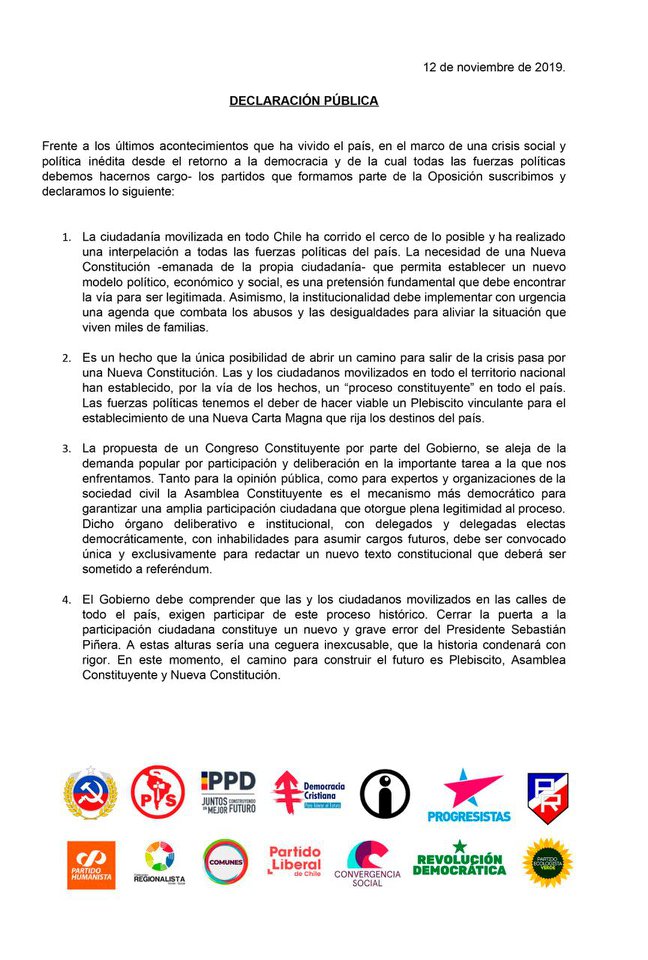 Declaración Pública Oposición 15 Noviembre, 2019.